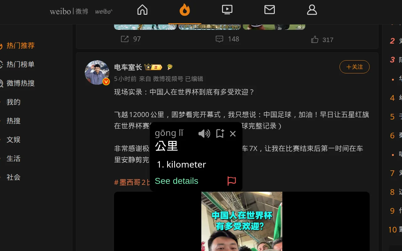 Looking up words on Weibo with the Bookchoy extension