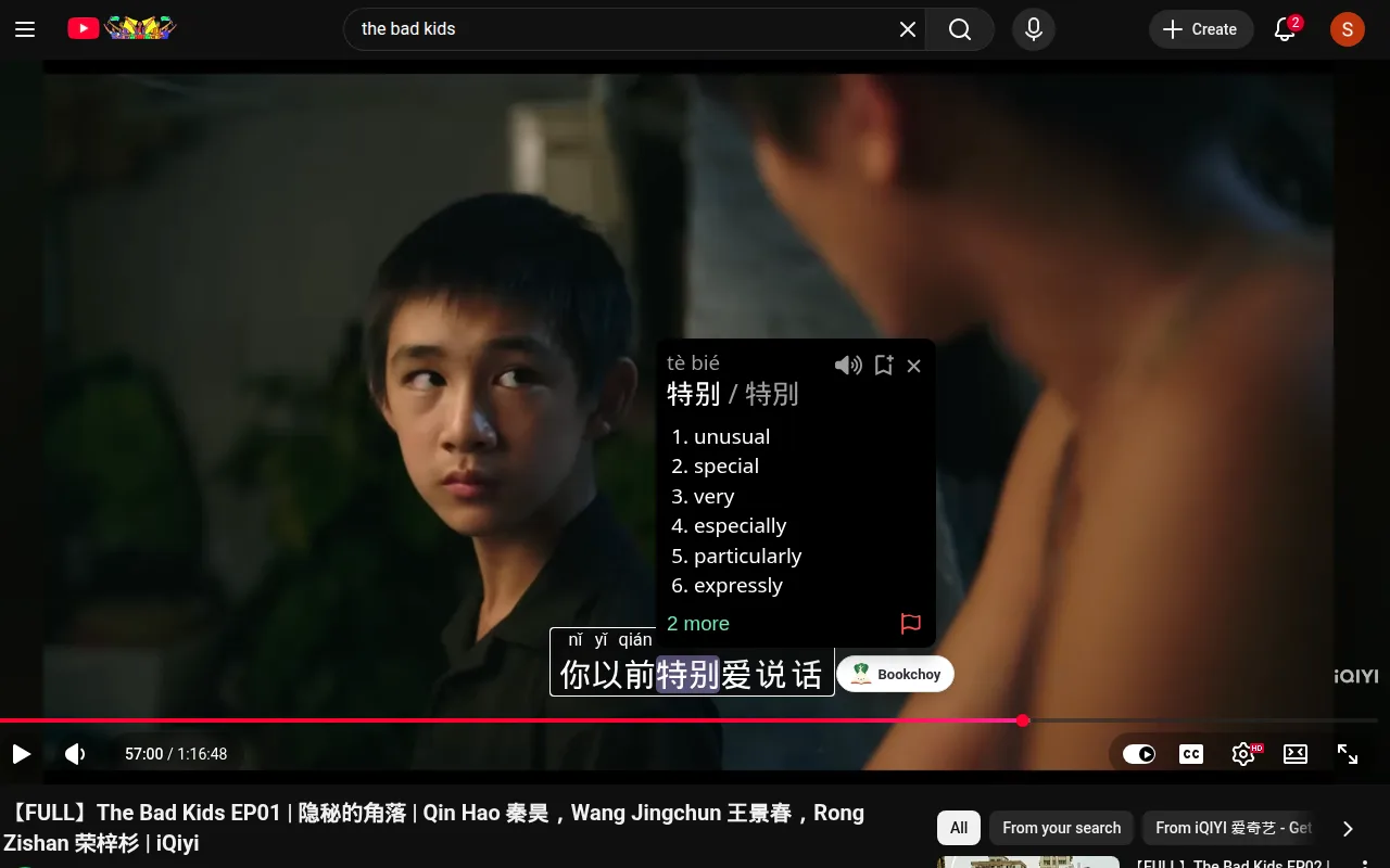 Interactive subtitles on YouTube with the Bookchoy extension